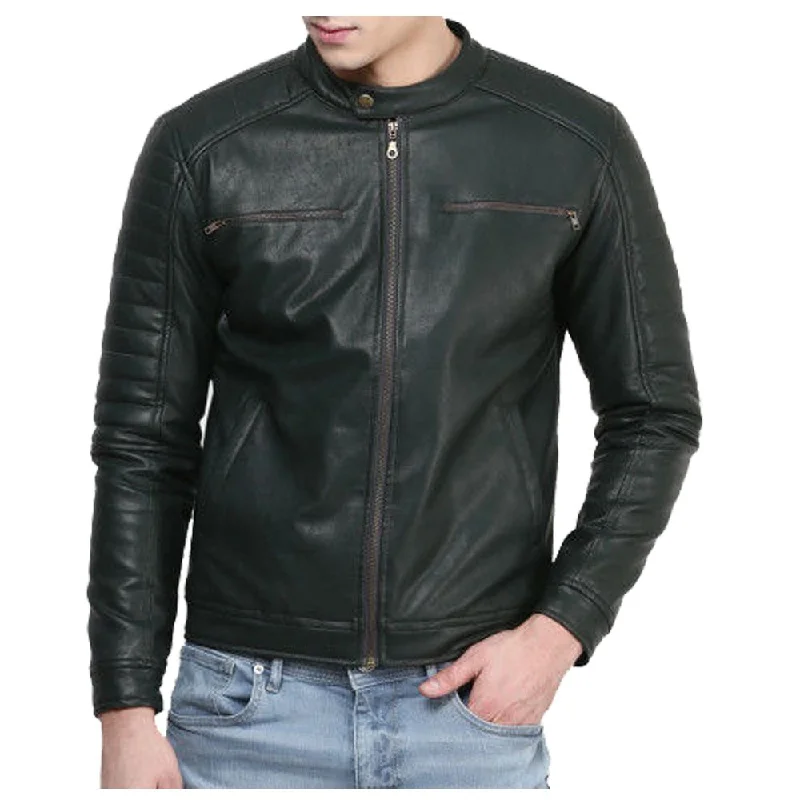 men's peacoats for casual wear -Cafe Racer Leather Jacket