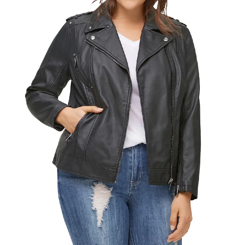 men's sleek jackets -Women Plus Size Moto Leather Jacket