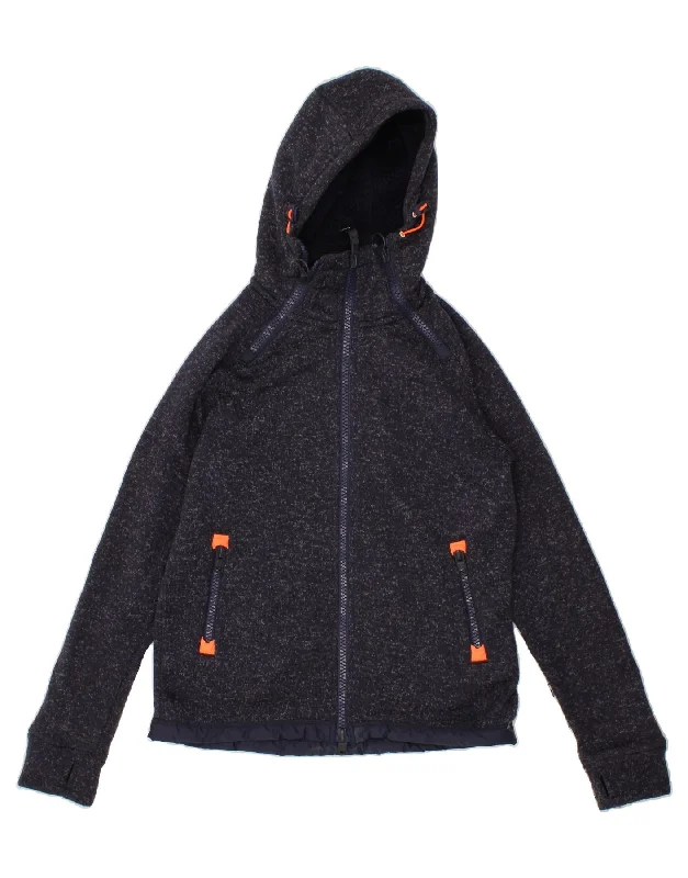 men's trench coats for winter -SUPERDRY Mens Hooded Bomber Jacket UK 36 Small Navy Blue Flecked