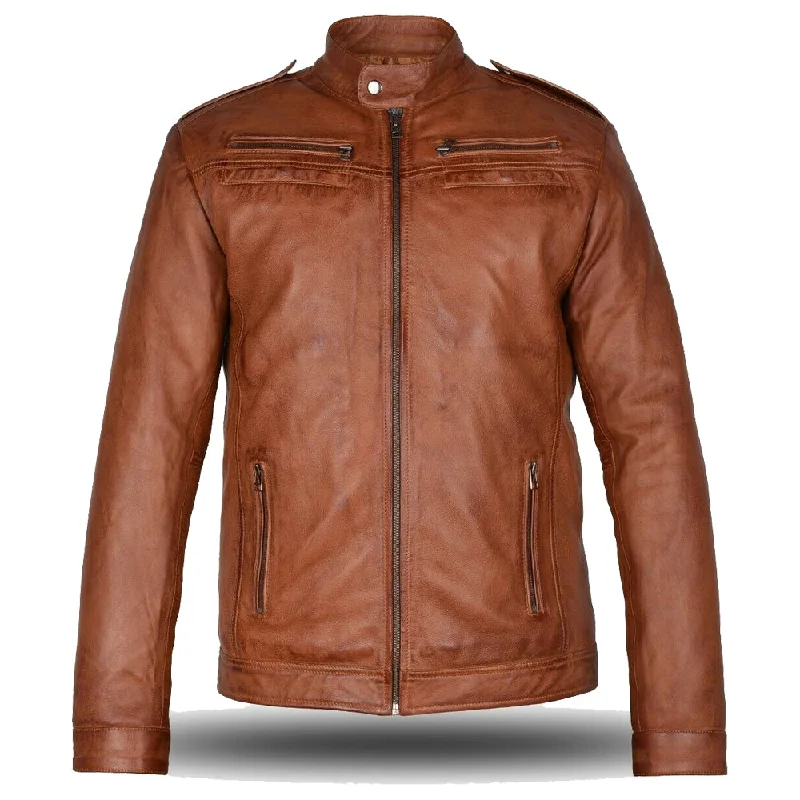 fleece-lined bomber jackets for men -Tan Brown Black Fashion Jacket