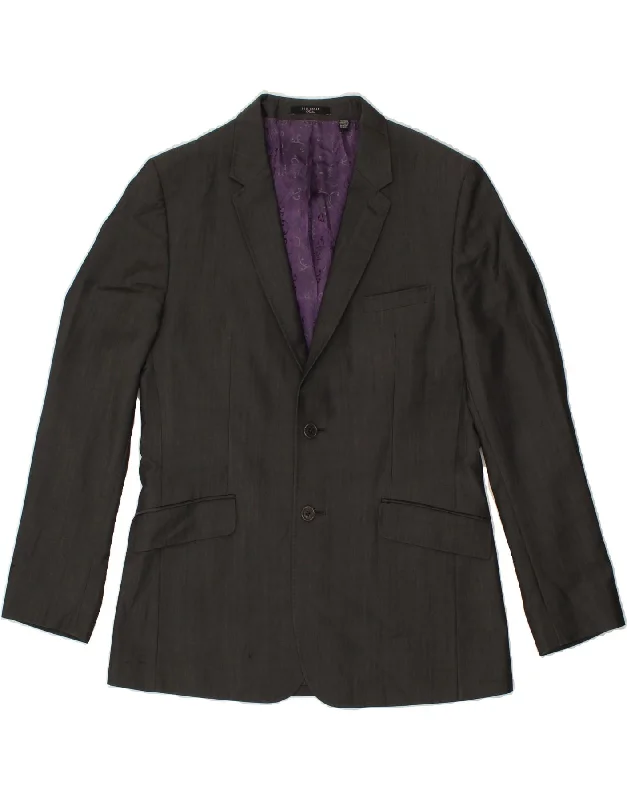 men's casual zippered jackets -TED BAKER Mens 2 Button Blazer Jacket UK 40 Large Grey Wool