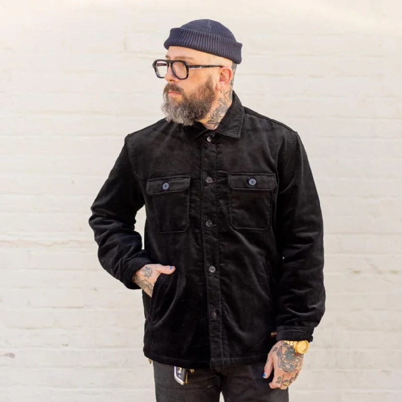 men's quilted winter jackets -The Flat Head FN-OJ-C013 Corduroy Shirt Jacket Black