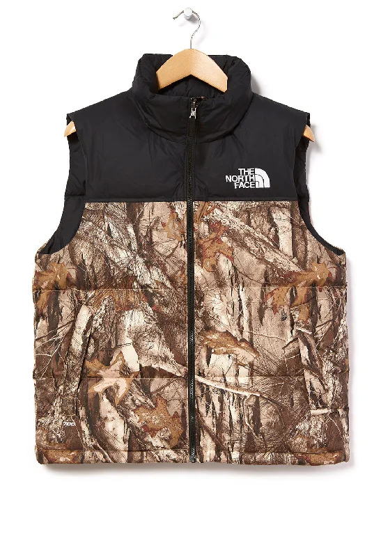 men's zippered vest jackets -The North Face 1996 Retro Nuptse Men's Vest - Kelp Tan Print