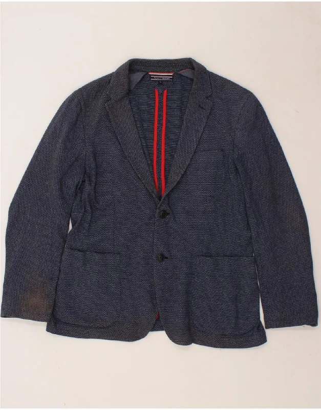 men's bomber jackets -TOMMY HILFIGER Mens 2 Button Blazer Jacket IT 52 XL Navy Blue Cotton