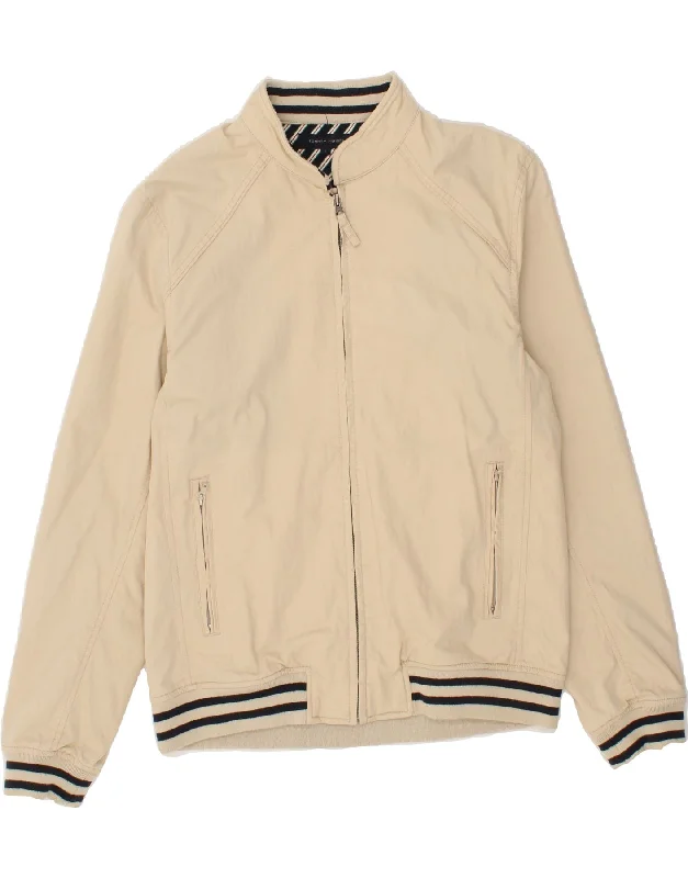 men's lightweight outdoor jackets -TOMMY HILFIGER Mens Bomber Jacket UK 40 Large Beige Cotton