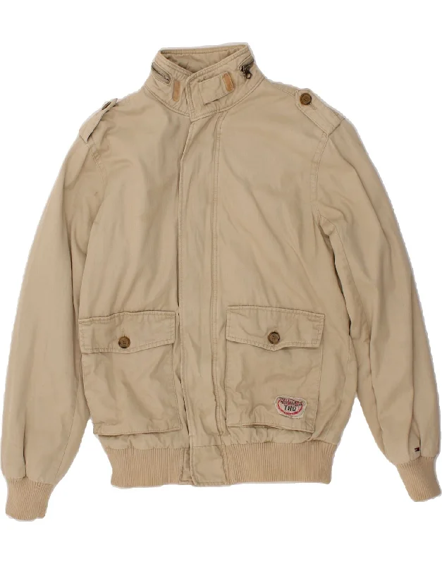 men's formal jackets -TOMMY HILFIGER Mens Military Bomber Jacket UK 38 Medium Beige Cotton