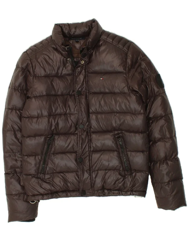 stylish jackets for men -TOMMY HILFIGER Mens Padded Jacket UK 36 Small Brown Polyester