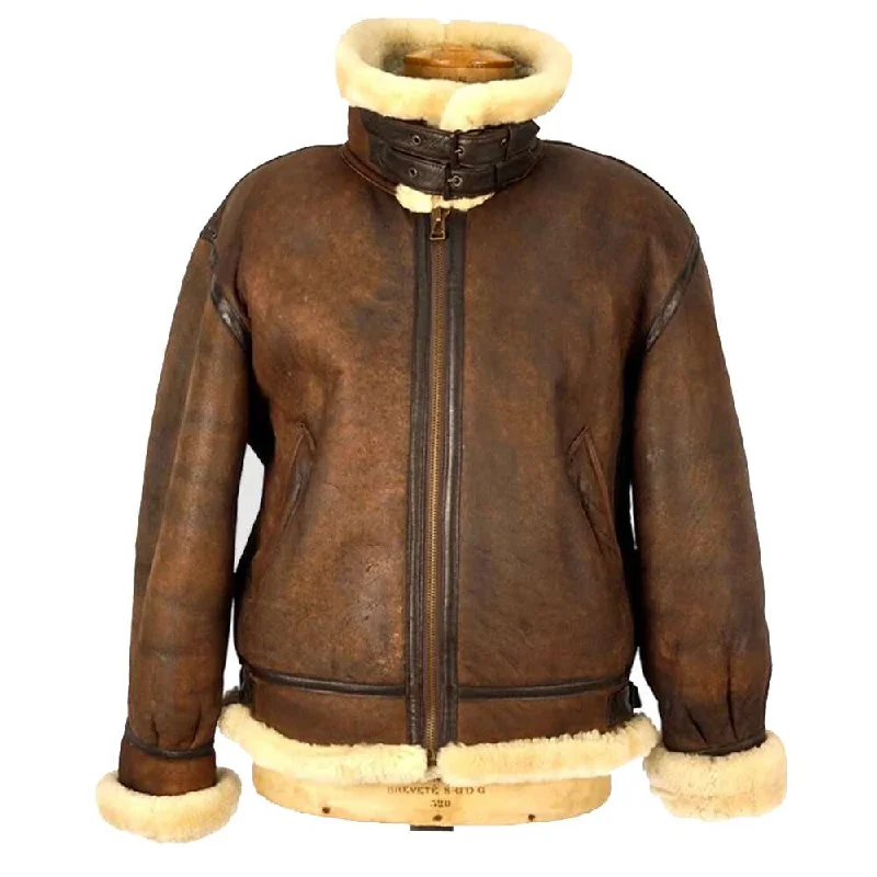 men's wool coat jackets -B3 Bomber Pilot Leather Jacket