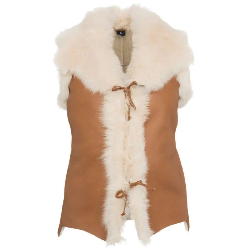 men's designer waistcoats -Vintage Camel Brown Women Shearling Suede Leather Vest