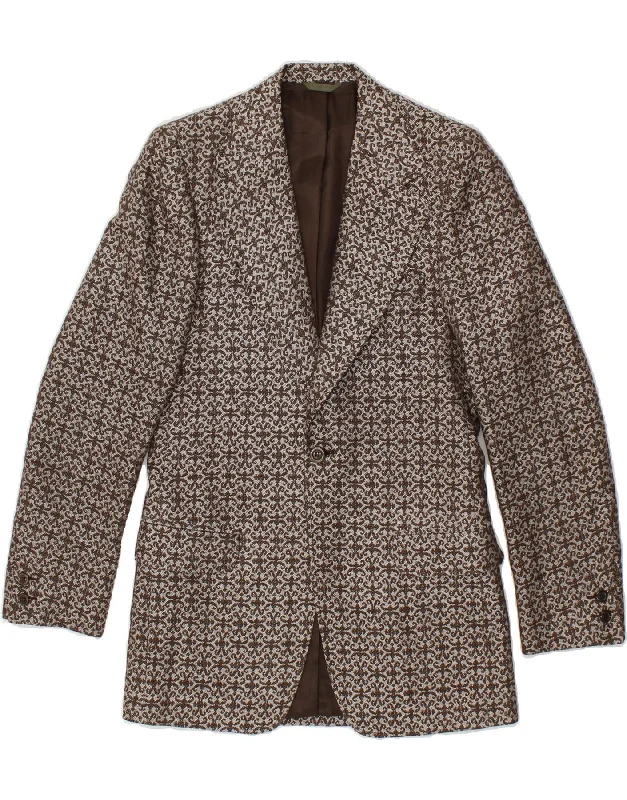 men's double-breasted blazers -VINTAGE Mens 1 Button Blazer Jacket UK 36 Small Brown Paisley