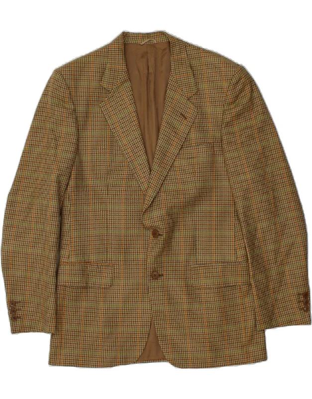 men's trench coats -VINTAGE Mens 2 Button Blazer Jacket IT 48 Medium Khaki Check Wool