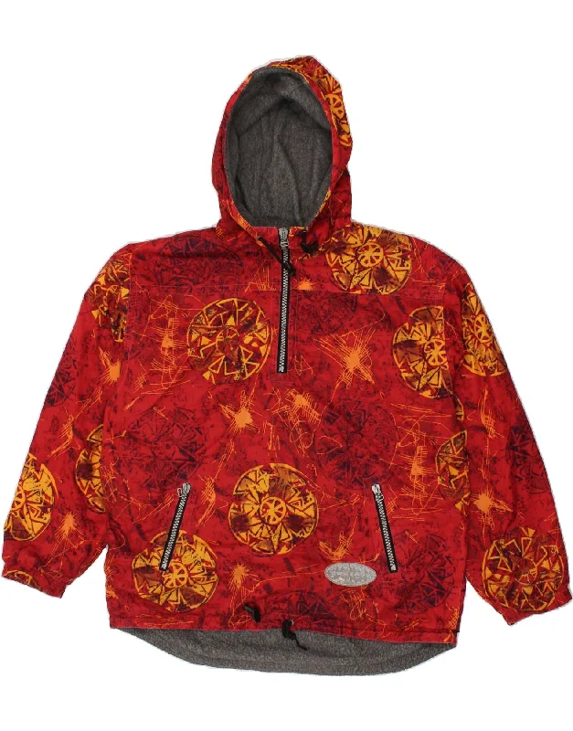 men's modern jackets -VINTAGE Mens Hooded Pullover Windbreaker Jacket UK 40 Large Red Geometric