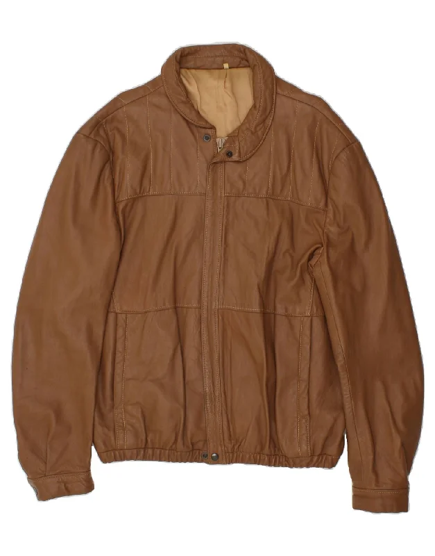 men's lightweight outdoor jackets -VINTAGE Mens Leather Jacket IT 56 3XL Brown