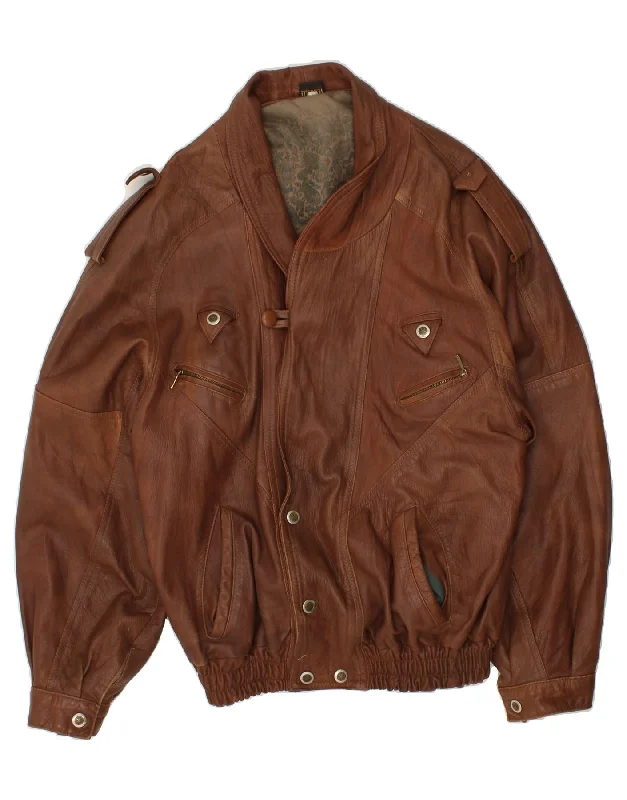 trendy jackets for men -VINTAGE Mens Leather Jacket UK 42 XL Brown Leather