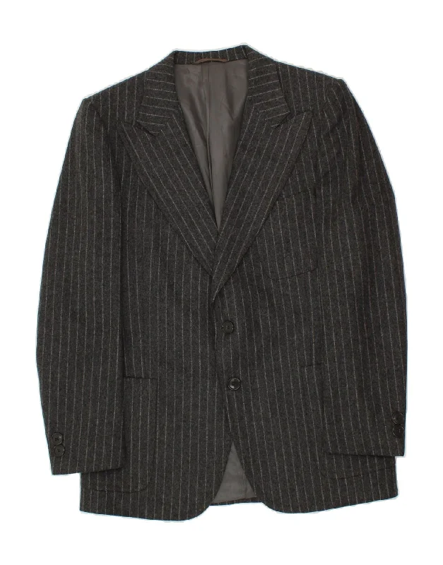 men's leather bomber jackets -VINTAGE Mens Slim 2 Button Blazer Jacket IT 52 XL Grey Pinstripe