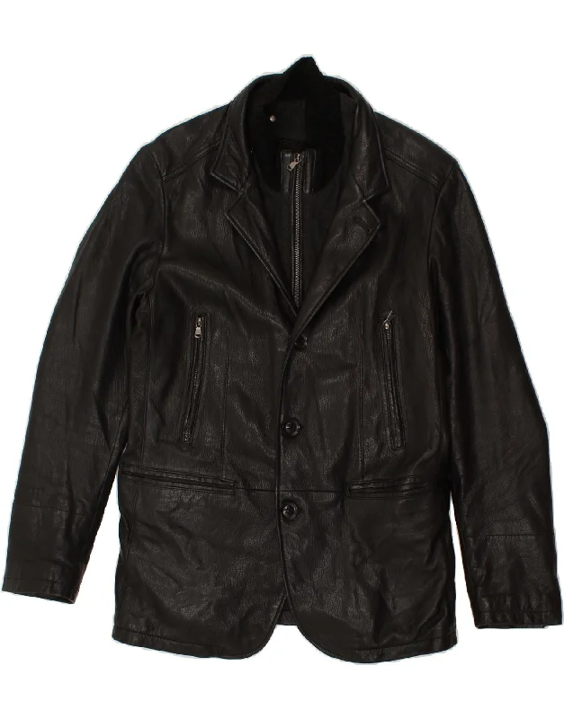 men's modern jackets -VINTAGE Mens Slim Leather Jacket IT 50 Large Black Leather