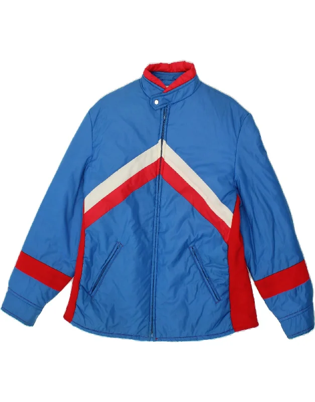 men's fitted jackets -VINTAGE Mens Windbreaker Jacket IT 50 Large Blue Colourblock Polyamide