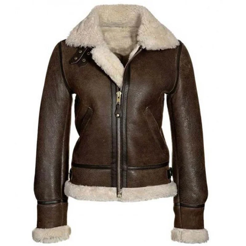 men's utility jackets -Aviator Bomber Shearling Leather Jacket