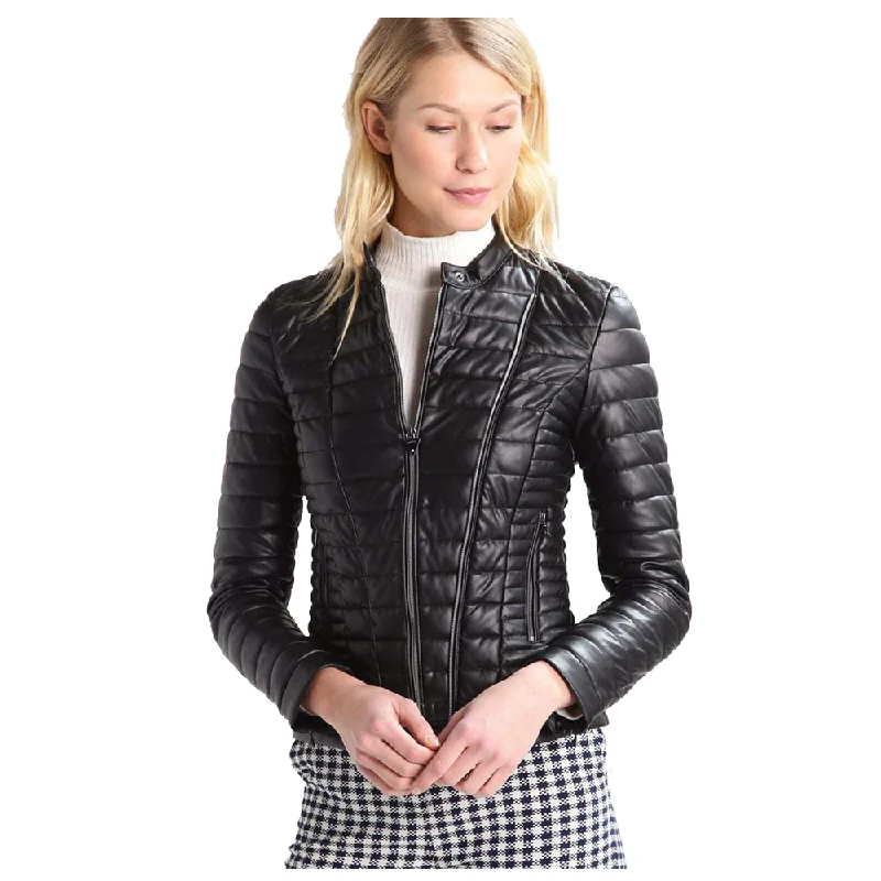 men's padded jackets -WOMEN BOMBER BUBBLES LEATHER JACKET