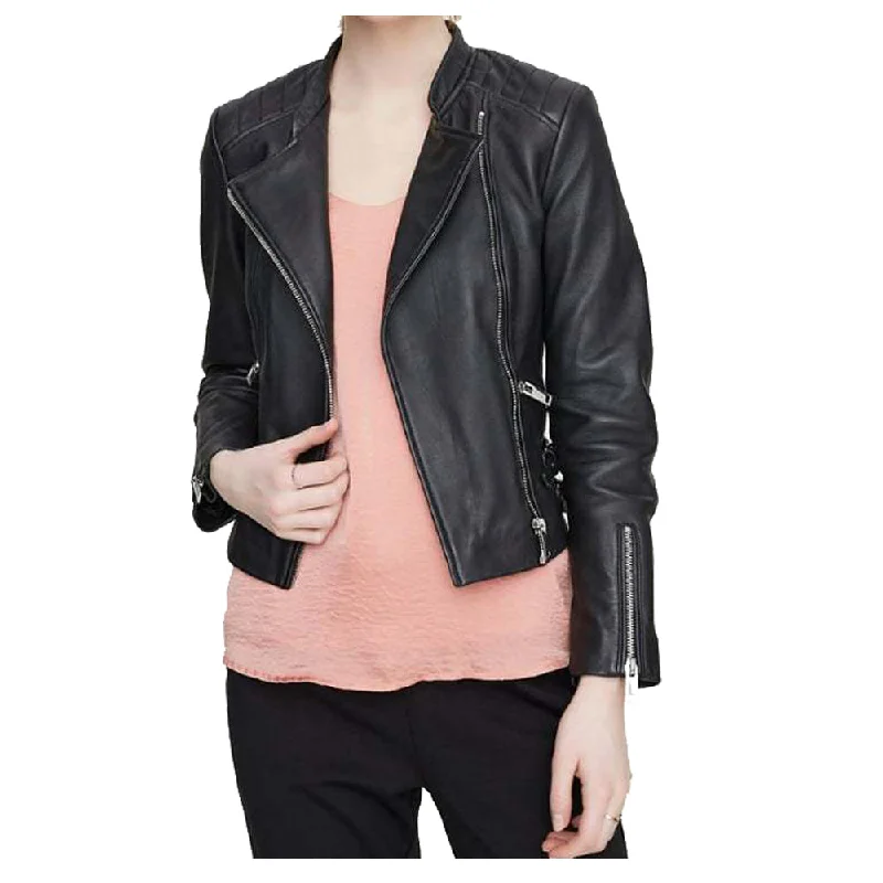 men's utility jackets -WOMEN CLASSIC MOTO BIKER GENUINE LEATHER JACKET