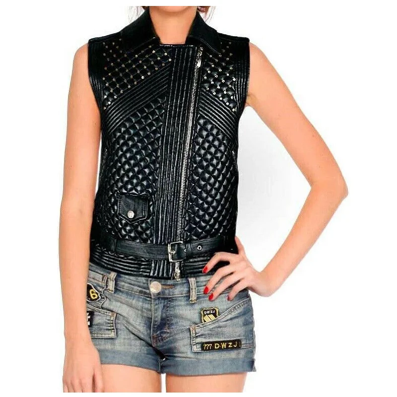 men's zip-up vests -Women Elegant Wind Body Leather Vest