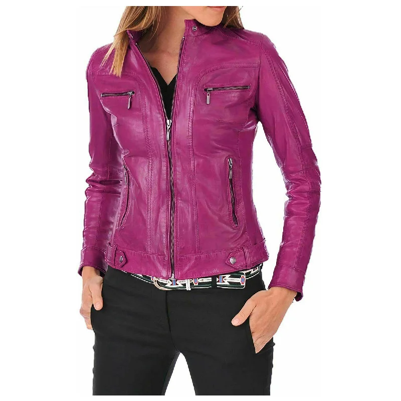 men's sport jackets -Women Fashion Lambskin Leather Motorcycle Jacket