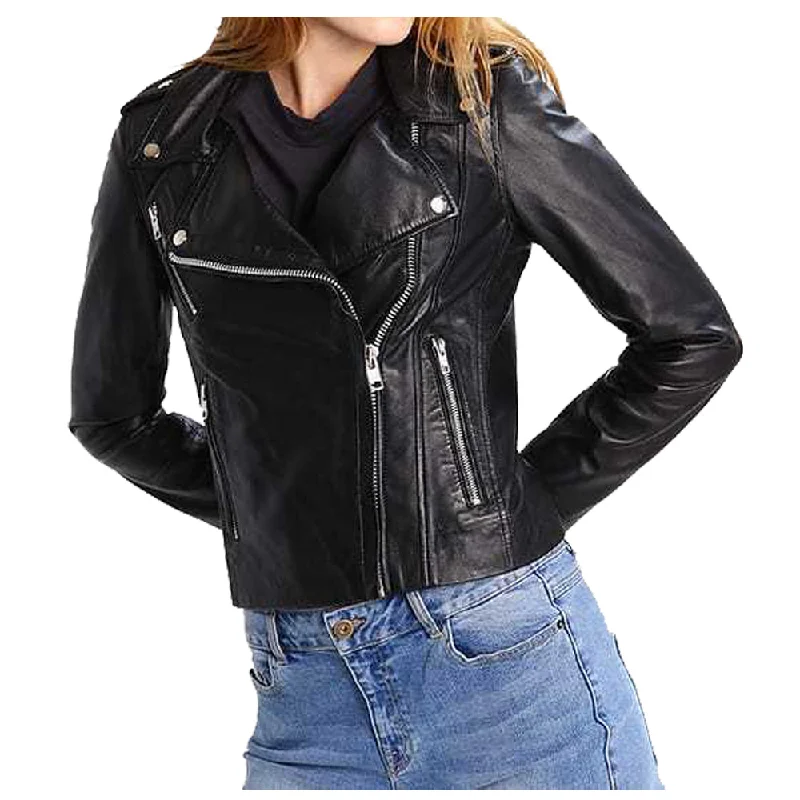 men's blazer jackets for weddings -Women Genuine Lambskin Motorcycle Biker Leather Jacket