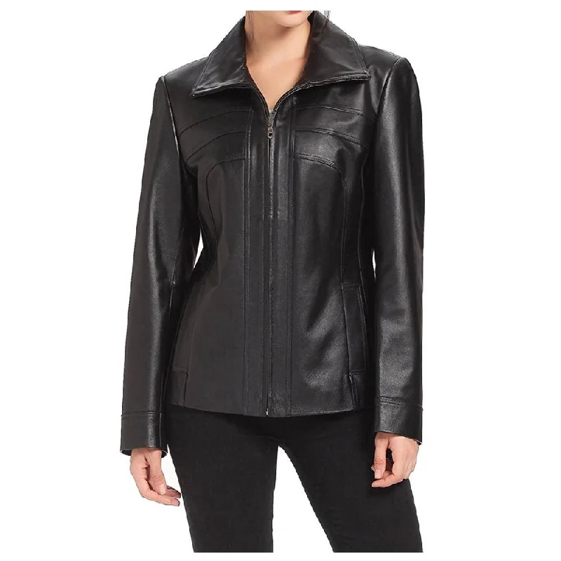 men's peacoats -Women Lambskin Fashion Black Leather Jacket