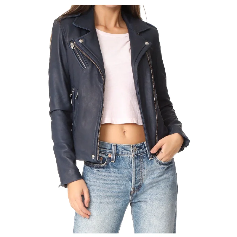 fleece-lined bomber jackets for men -Women Motorcycle Lambskin Leather Jacket