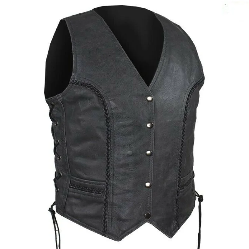 men's wool-blend vests -Women Motorcycle Leather Vest Native American Style