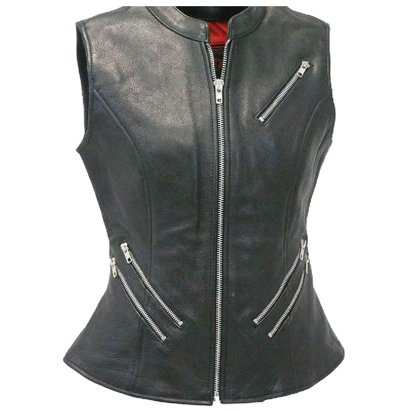 modern waistcoats for men -Womens Genuine Cowhide Leathers Motorcycle Vest