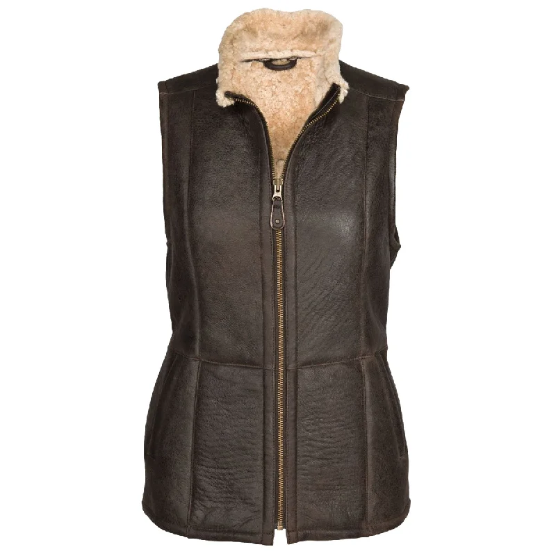 men's waistcoats for business -Women Shearling Brown Leather Long Vest