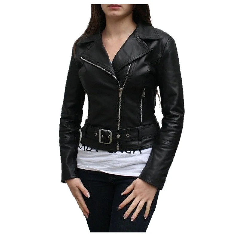 men's modern jackets -Women Short Body Classic Biker Leather Jacket