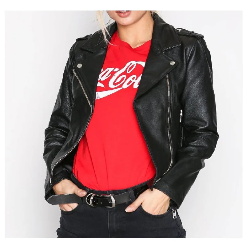 stylish jackets for men -WOMEN SLIM FIT FASHION BIKER LEATHER JACKET