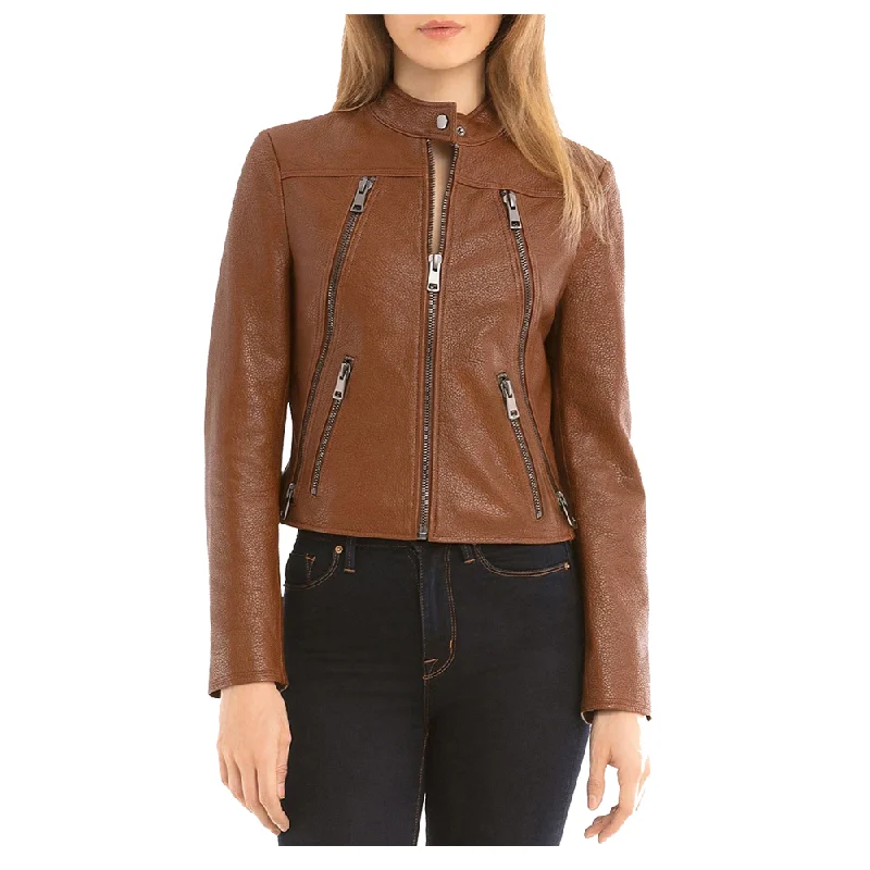 men's trench coats for rain -Women Slim Fit Fashion Brown Biker Leather Jacket