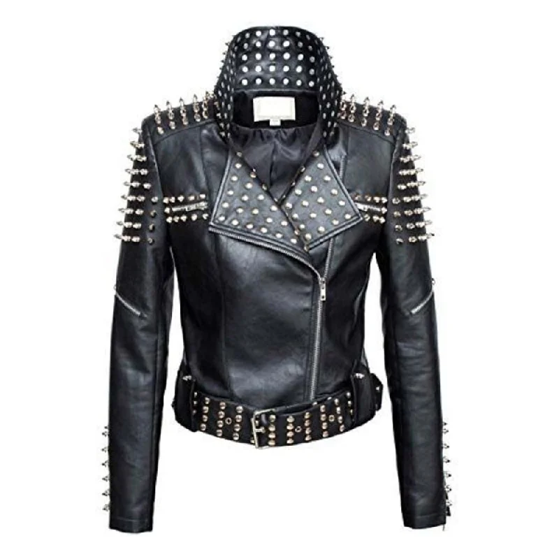 puffer jackets for men -Timeless Classic Studded Leather Slim Fit Jacket