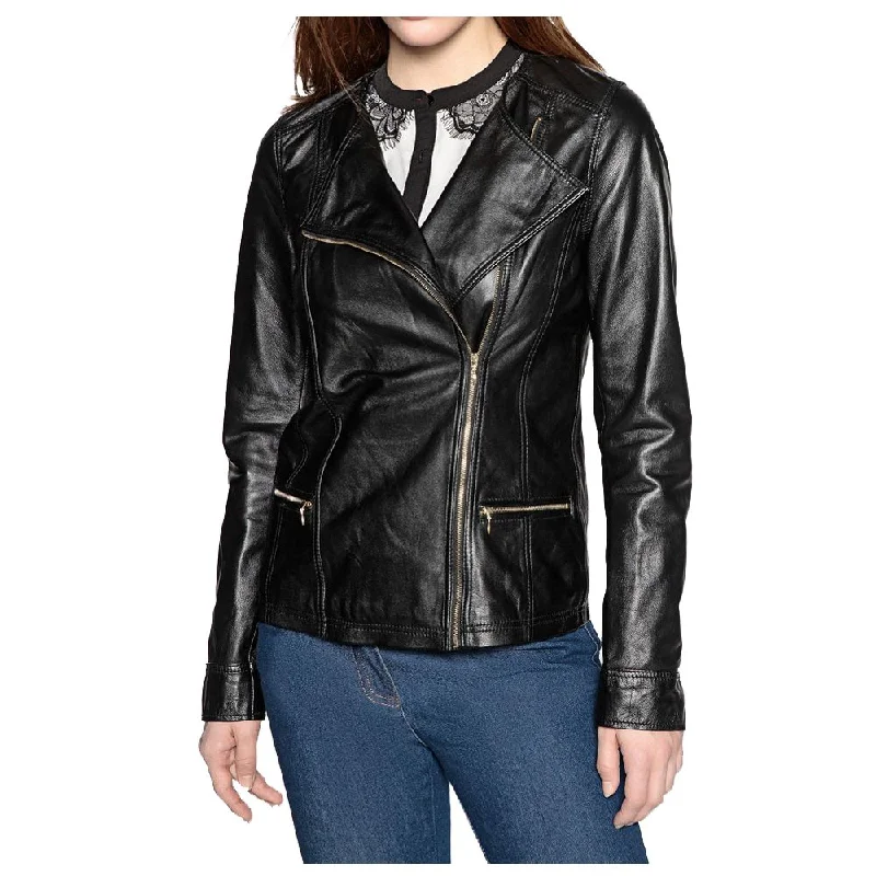 men's varsity jackets with patches -WOMEN SOFT GENUINE LEATHER MOTORCYCLE LEATHER JACKET