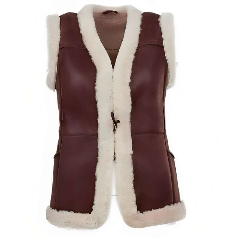 men's fitted vest jackets -Women Toscana Shearling Leather Winters Long Vest