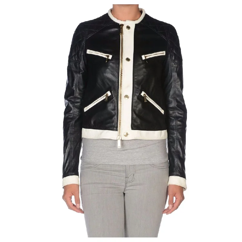 men's bomber jackets with hood -White Zipper Biker Leather Jacket