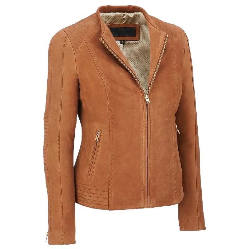 men's heavy-duty jackets -WOMEN'S GENUINE LAMBSKIN SUEDE MOTORCYCLE JACKET