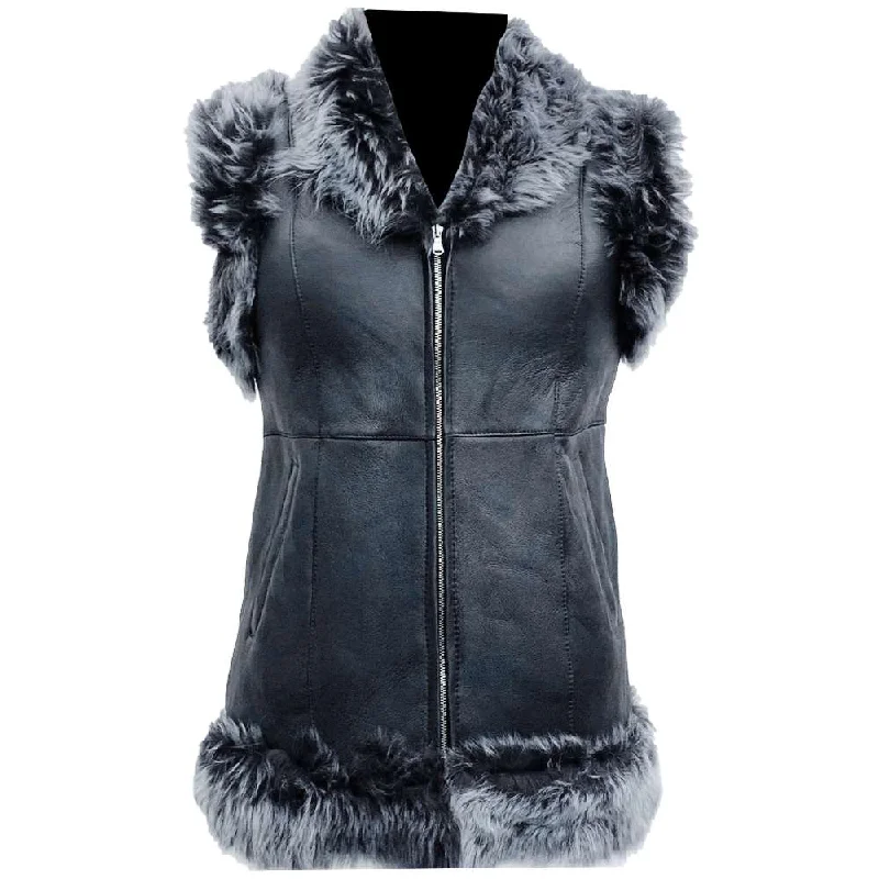 men's checkered vests -Women's Toscana Shearling Leather Long Vest