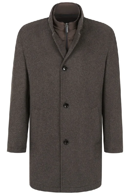 designer vests for men -Wool Coat with Removable Vest Insert - Taupe