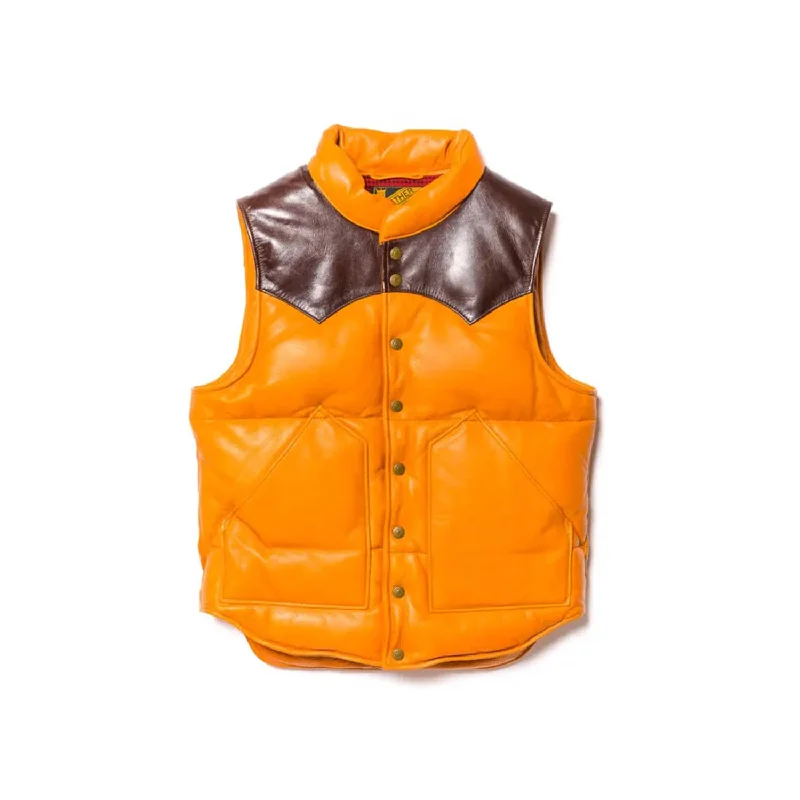 multi-pocket vests for men -Y'2 Leather SV-01 Steer Oil & Horsehide Down Vest Camel/ Brown