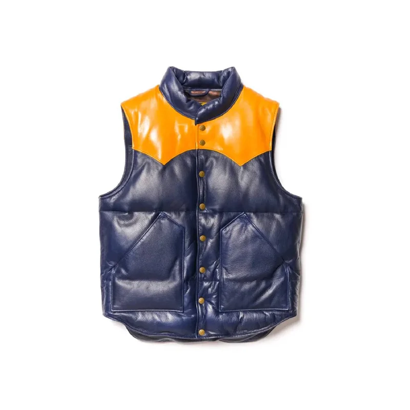 men's zippered waistcoats -Y'2 SV-01 Steer Oil & Horsehide Down Vest Navy/ Camel