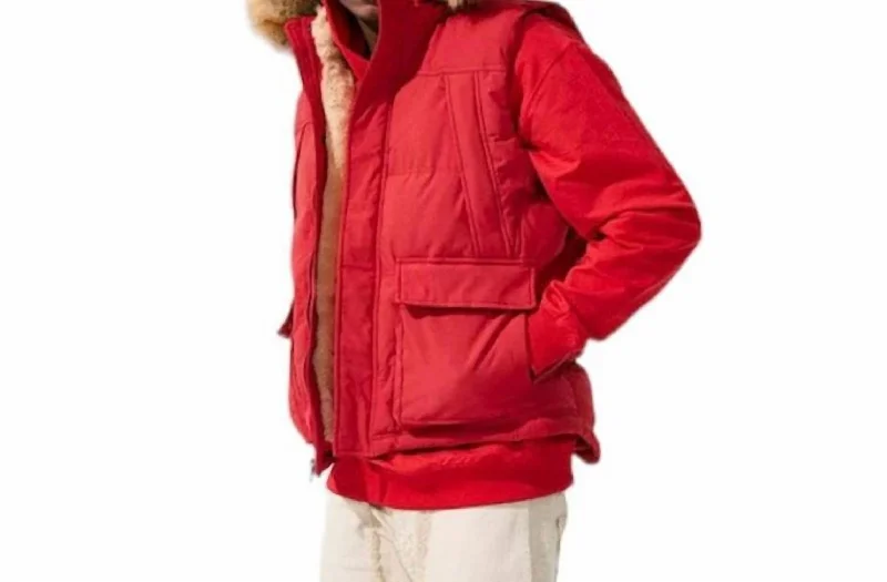 tailored vests for men -Yukon Fur Lined Puffer Vest In Red