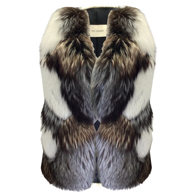 men's formal vest options -Yves Salomon Multicolored Goat, Fox, and Mink Fur Vest