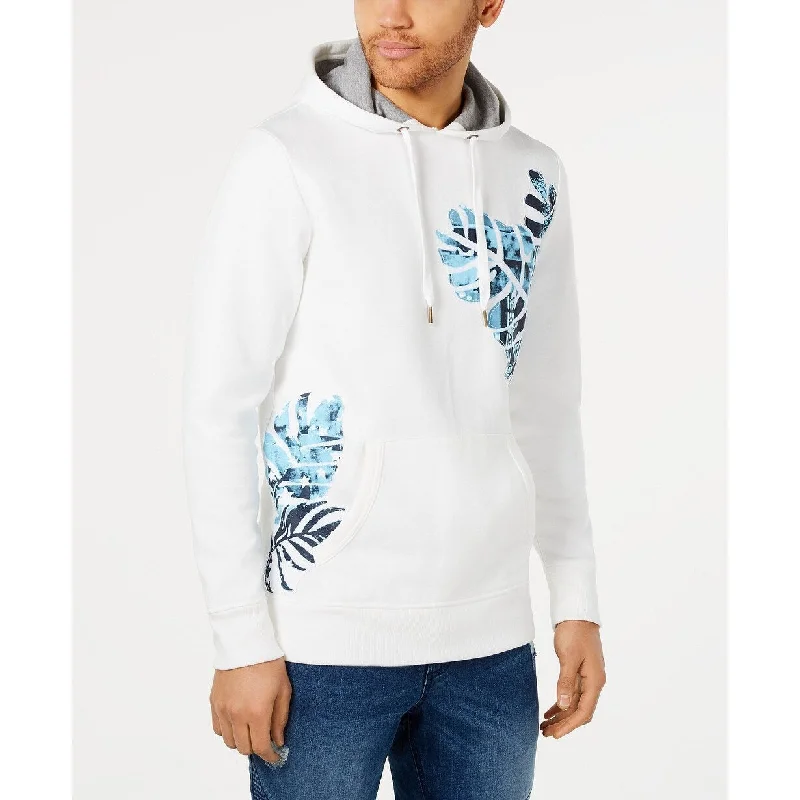 men's pull-over sweatshirts -American Rag Men's Hoodie Blue Medium Leaf Mixed-Media White Size Medium