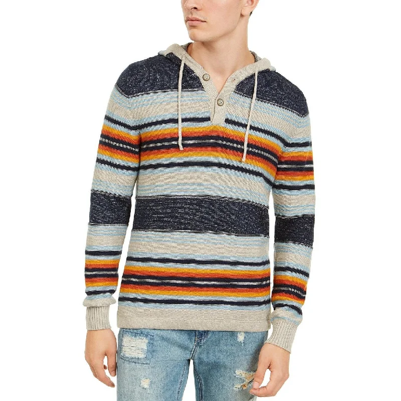 custom hoodies for men -American Rag Men's Striped Henley Hoodie Navy Size Small