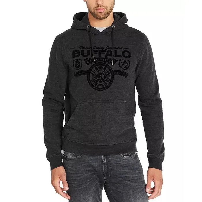 eco-friendly sweatshirts for men -Buffalo David Bitton Men's Fiband Fleece Logo Hoodie Charcoal Size Medium