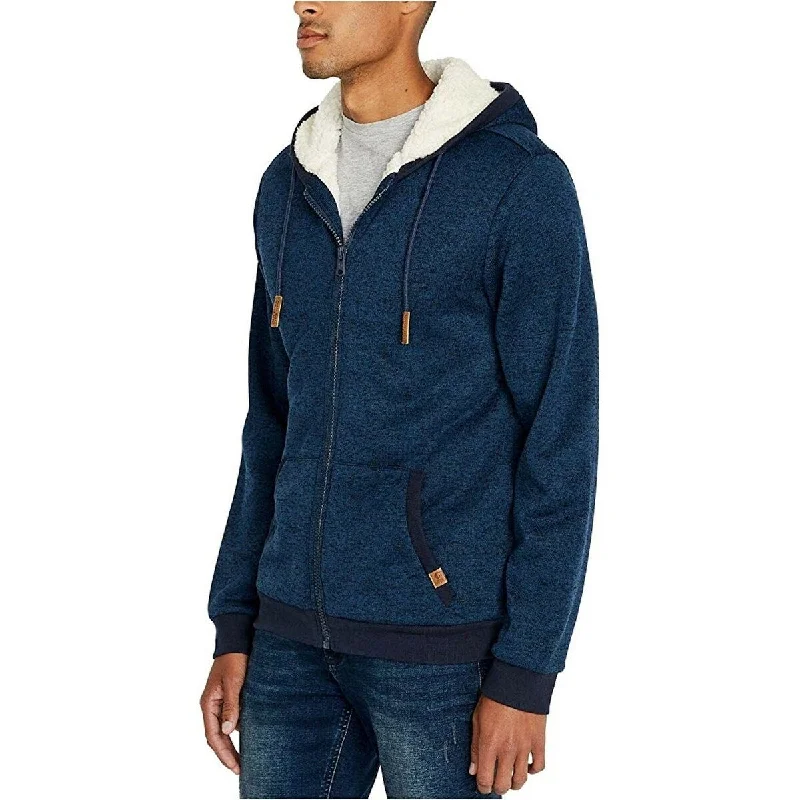 stylish sweatshirts for men -Buffalo David Bitton Men's Fortino Full-Zip Sherpa-Lined Hoodie Navy Size Extra Large